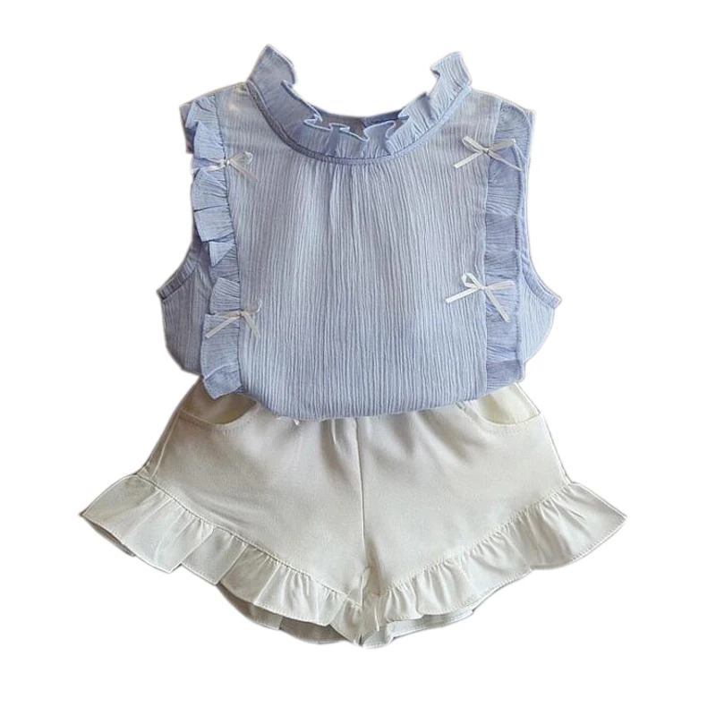 

Summer Toddler Girls Clothes Chiffon Tops White Shorts Children Clothing Set Casual Kids Costume for 2 3 4 5 6 7 8 Year Girl