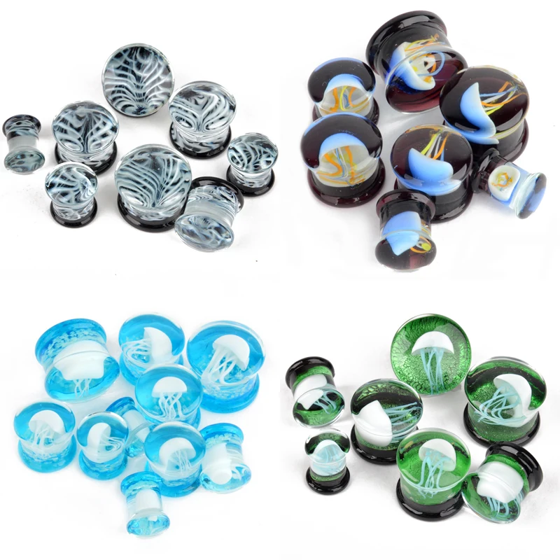 2pcs 8-16mm Green Jellyfish Grass Ear Plug Ocean Double Flared Translucent Bright Ear Gauge Expander Ear Piercing Body Jewelry