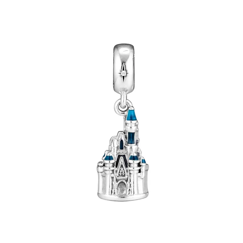 

2019 New Silver 925 Jewelry Fashion Princess Cinderella Castle Floating Charms for Jewelry Making DIY Blue Charms for Bracelets