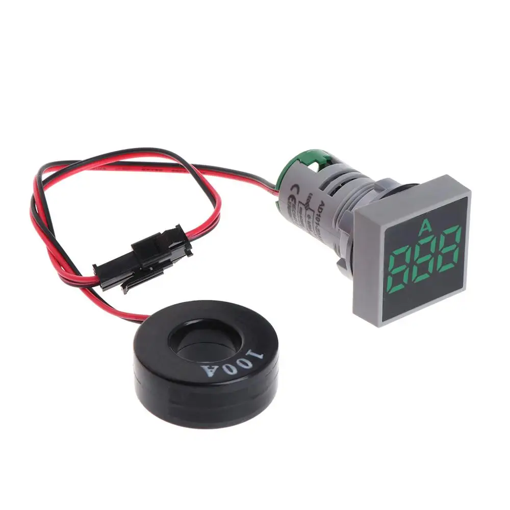 22MM 0-100A Digital Ammeter Current Meter Indicator Led Lamp Square Signal Light - Color: Green