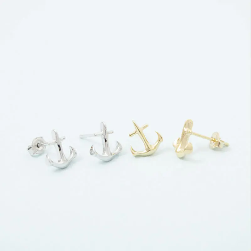 

Wholesale 10 Pairs Simple Anchor Earrings Sailors' Love Stud Earrings Silver Gold Color Jewelry Bijoux