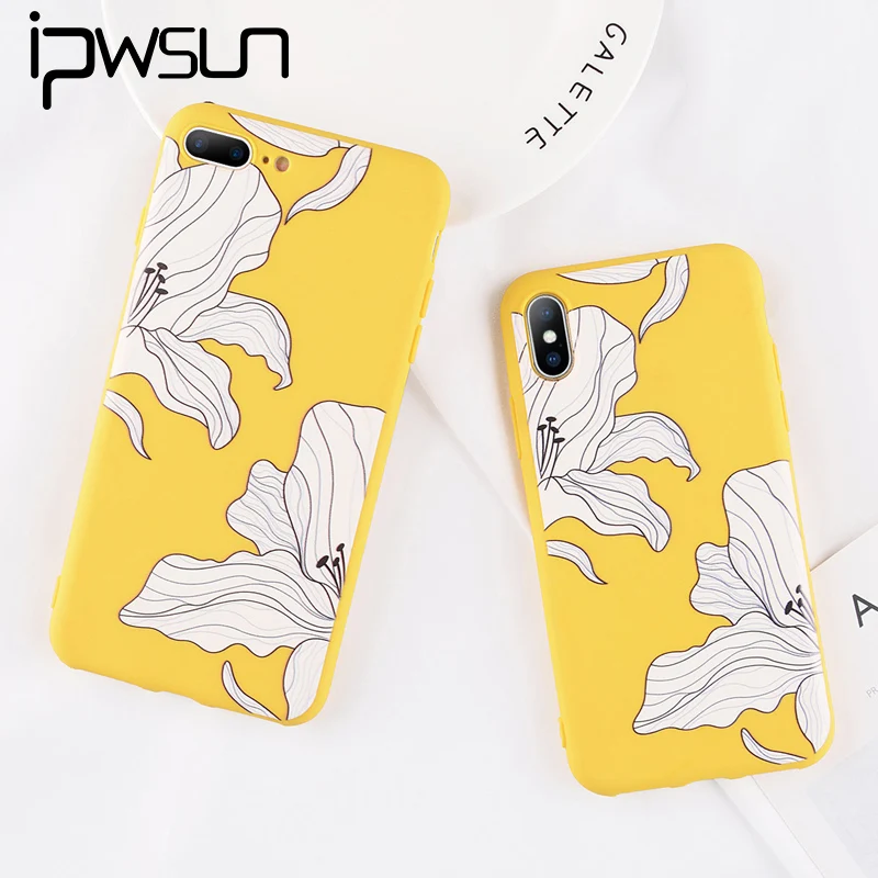 

iPWSOO Fashion Case For iPhone 6 6S 7 8 Plus X XR XS MAX Case Beautiful Cute Flower Pattern Yellow Soft TPU For iPhone 7 Cover