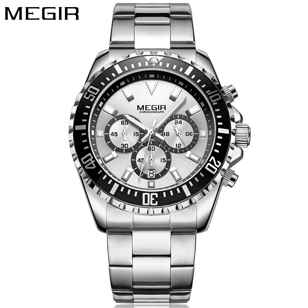 

Megir Mens Watches Top Brand Luxury Stainless Steel Band Business Male Quartz Watch Men Calendar Men's Wrist Watch reloj hombre