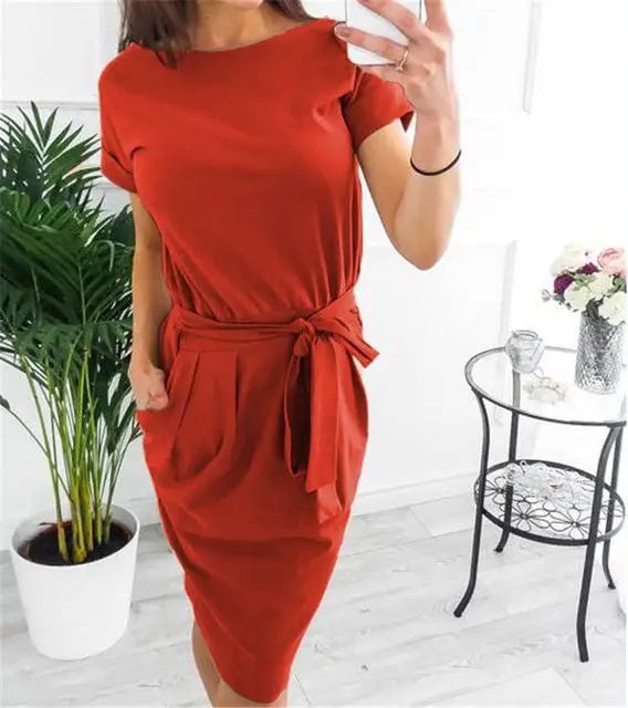 Dress Long Half Sleeve Slash Neck Off Shoulder Sexy Summer Loose Casual Solid Color Ankle-length Straight Dresses Vestidos - Цвет: 0789 red