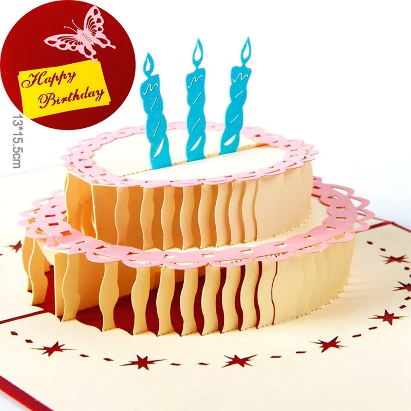  Cards & Invitations Happy Birthday Postcard Greeting Gift Cards Blank Paper 3D Handmade Pop Up Lase - 32853970115