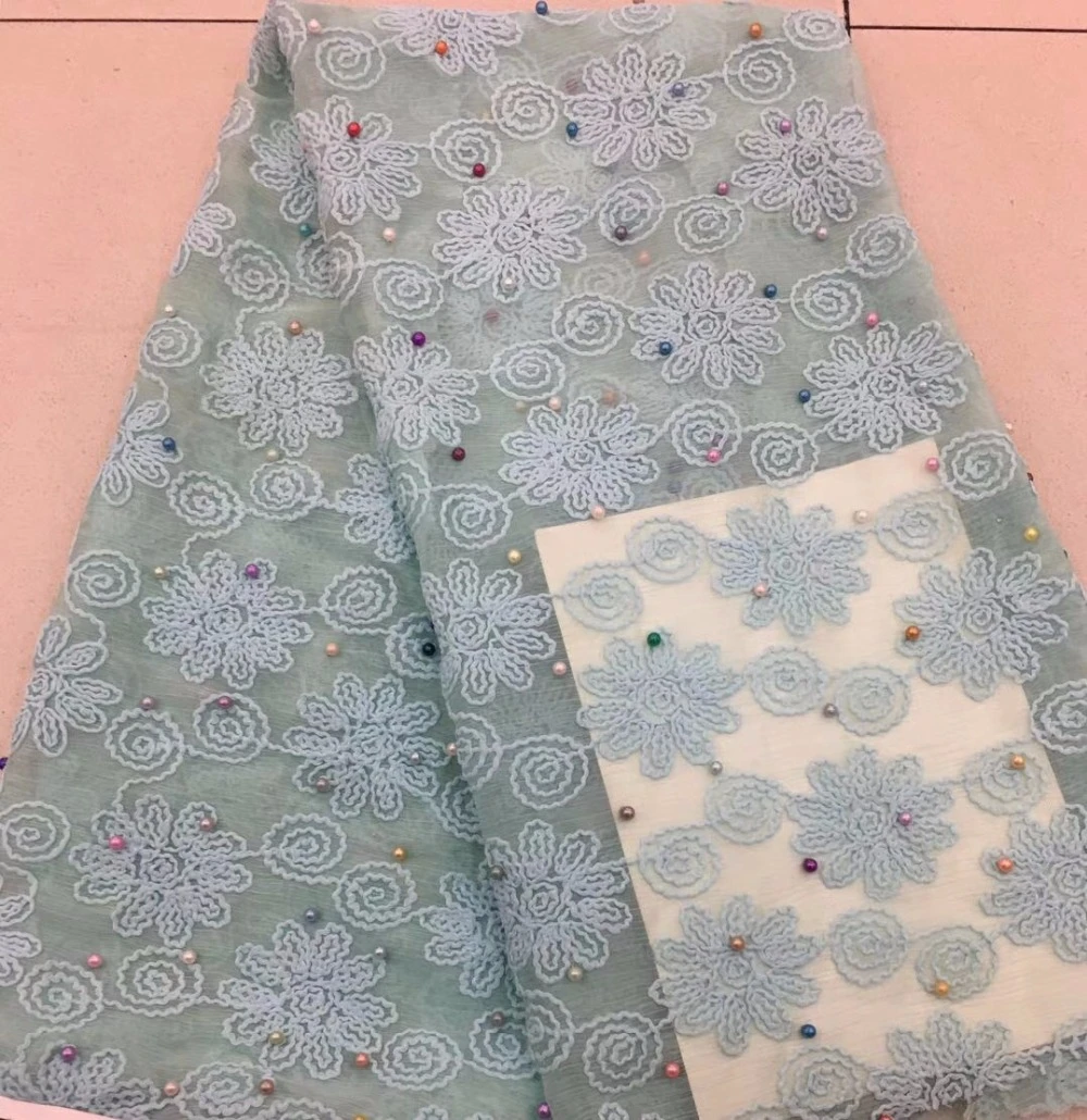 

2018 New style French net lace fabric 3D flower African tulle mesh lace fabric high quality african lace fabric With the beads