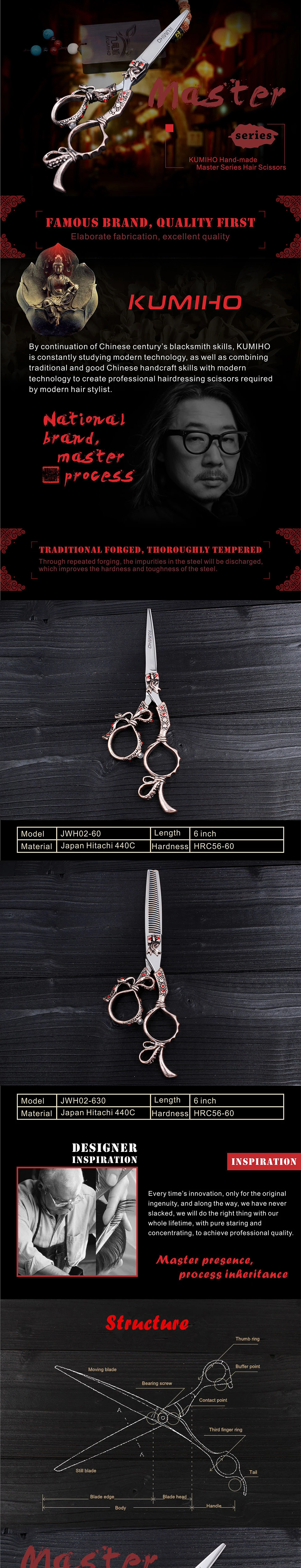 KUMIHO ножницы для волос 6 дюймов Парикмахерские ножницы комплект ножницы для салона красоты из Японии 440C нержавеющая сталь