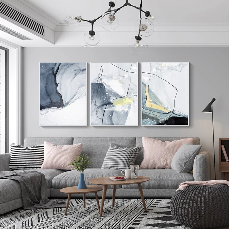 

Posters and Prints Wall Art Canvas Painting Abstract Light White Blue Decorative Pictures for Living Room Cuadros Decor No Frame