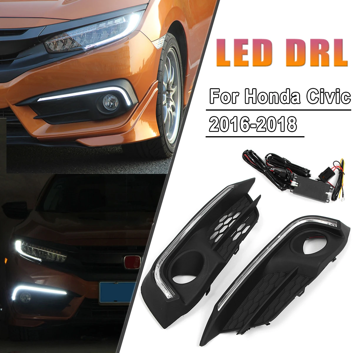 

2pcs LED DRL Daytime Running Lights White Light Color Headlight Fog Lamp for Honda for Civic 2016 2017 2018