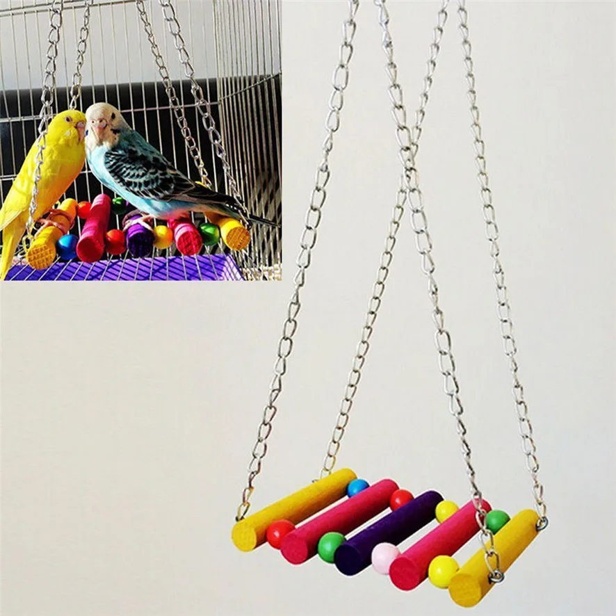 Colorful Bird Toy Set With Swing, Ladder & Hammock - Chewing Toys For Parakeets, Budgies & Small Birds - View #2