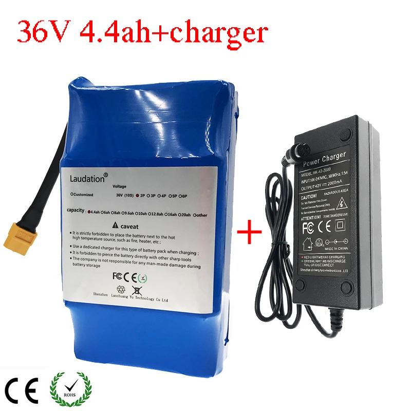 

laudation 4.4Ah 36v 18650 Li-Ion Battery 10S2P for Balance Scooter Board 2 wheel + 2A Charger