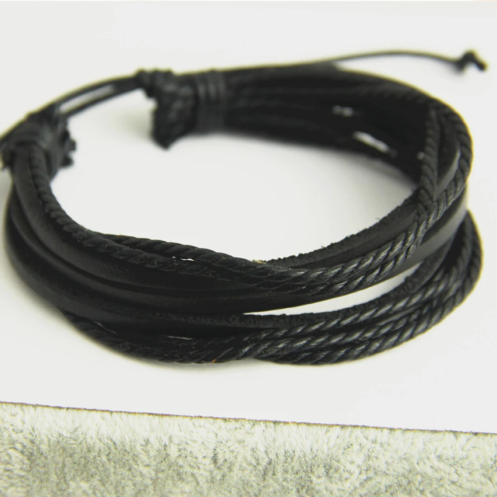 Коричневый, черный, многослойные браслеты из натуральной кожи для мужчин, ручная работа, регулируемый плетеный веревочный браслет, мужские Модные ювелирные изделия