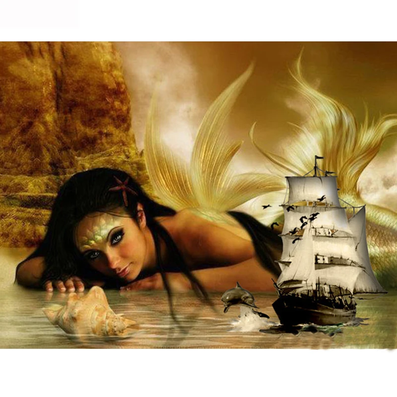 hot-sale-Mermaid-Ship-Pictures-Of-Rhinestones-Diamond-Embroidery-Full-Drill-Diy-Diamond-Painting-Wall-Decoration LK1