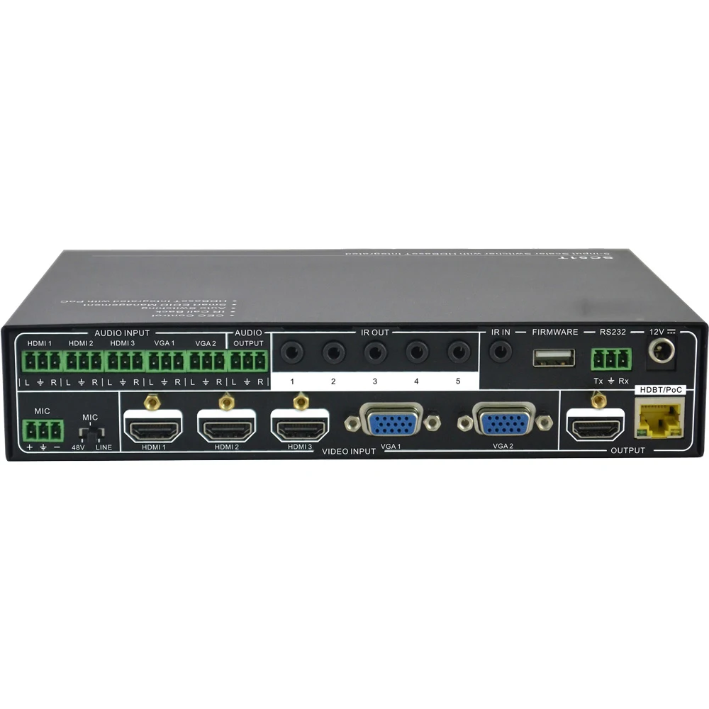 VGA HDMI HDBaseT Switcher Scaler расширитель переключатель и масштаб 5 входов на 2 выхода с помощью HDBaseT и HDMI с RS232