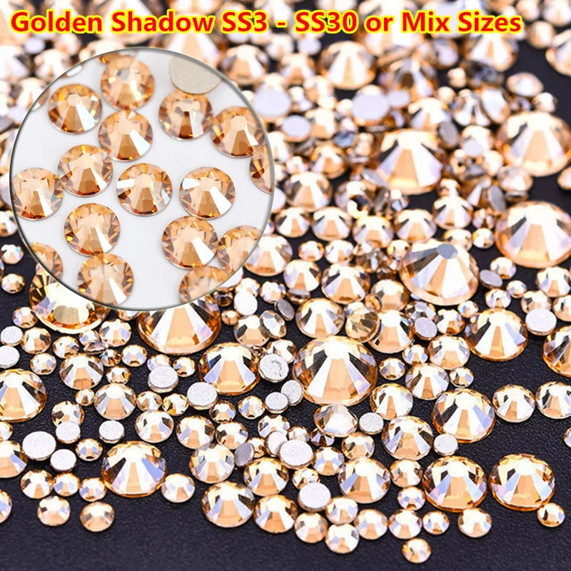 

New Golden Shadow ss3 Non Hot Fix Nail Rhinestones swarovsky Crystal Nail Art Gold Champange Loose Strass for Nails Decorations