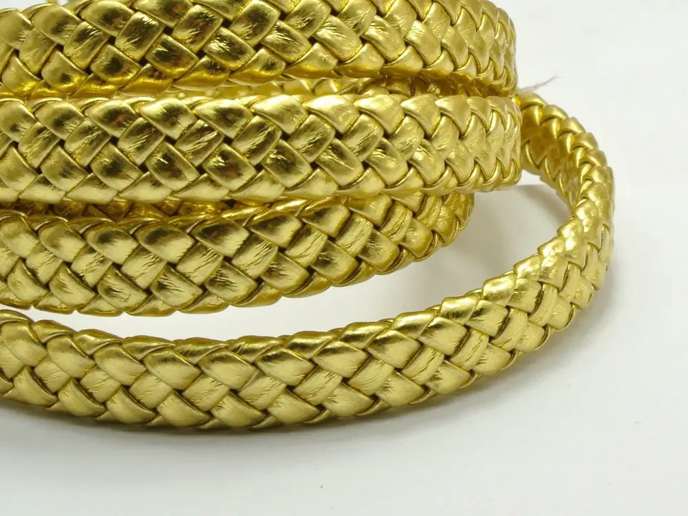 

15M Gold Flat Braided Bolo Synthetic Leather Cord 10X4mm cord craft decorative rope pathwork accessories bead hand tablet DIY