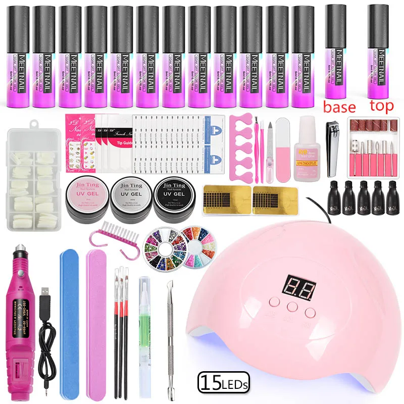 

Acrylic Nail kit Tool Manicure Set 12 Color Gel Varnish Electric Manicure Machine Handle Drill Bit Nail Kits with Lamp 36w/80w