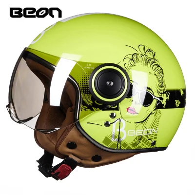 Новые цвета BEON с открытым лицом 3/4 мотоцикл Casco Capacete шлем винтажный Ретро скутер шлем - Цвет: green girl