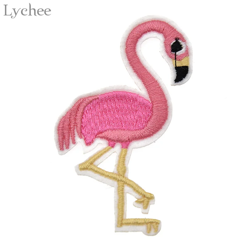 Lychee 10pcs Pink Flamingo Bird Animal Embroidered Patch Iron On Patches Applique Sewing Fabric Stickers Accessories | Дом и сад