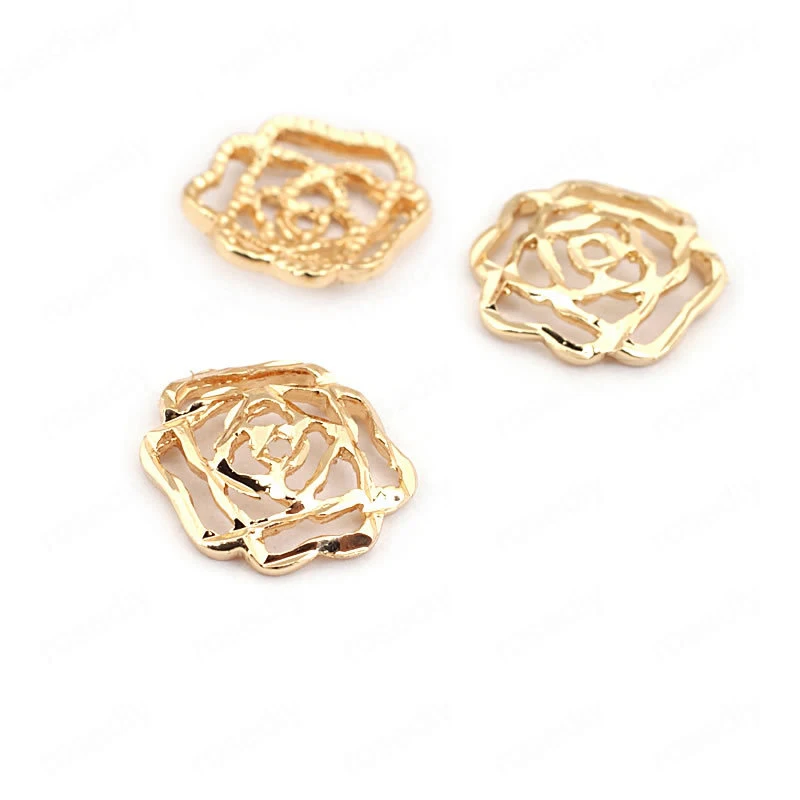

(33515)20PCS 11*11MM 24K Gold Color Brass Rose Charms Pendants High Quality Diy Jewelry Findings Accessories wholesale