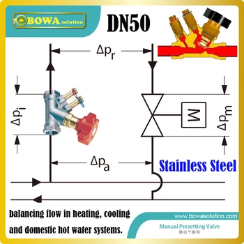 

DN50 stainless steel static balance valve for variable flow system, typical application in ventilation heating unit, air curtain