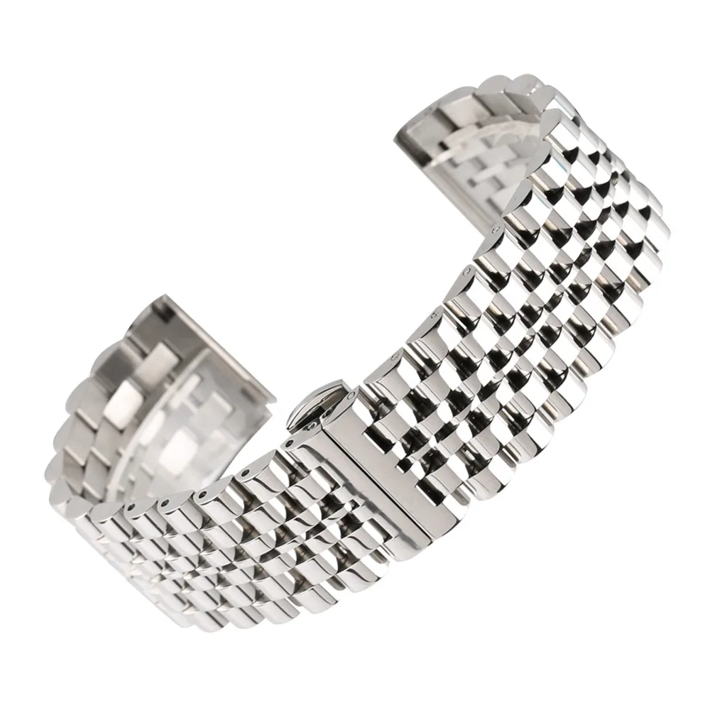 

24mm Stainless Steel Watch Bands Strap Silver/ Black Band For Wrist Watch Folding Clasp with Safety Bracelet Watch Replacement