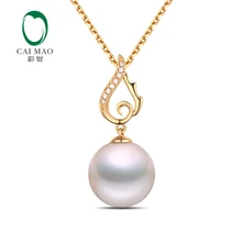 18k желтое золото драгоценный 12-13 мм круглый пресноводный жемчуг 0.03ct алмазный кулон производитель