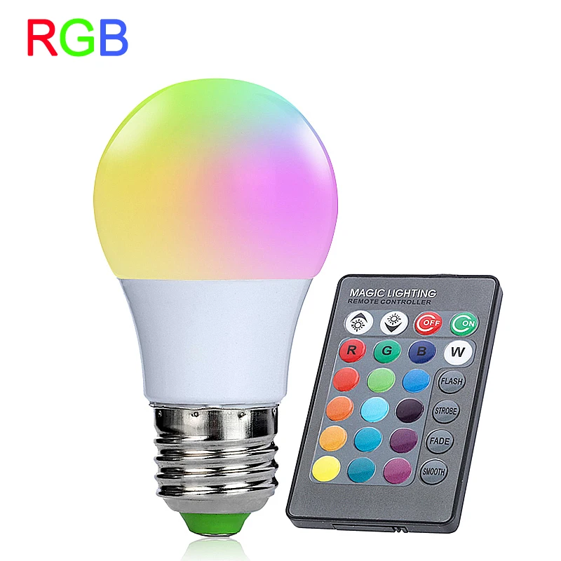 RGB Светодиодная лампа E27 3 Вт 110 В 220 с 24 кнопочным ИК пультом дистанционного