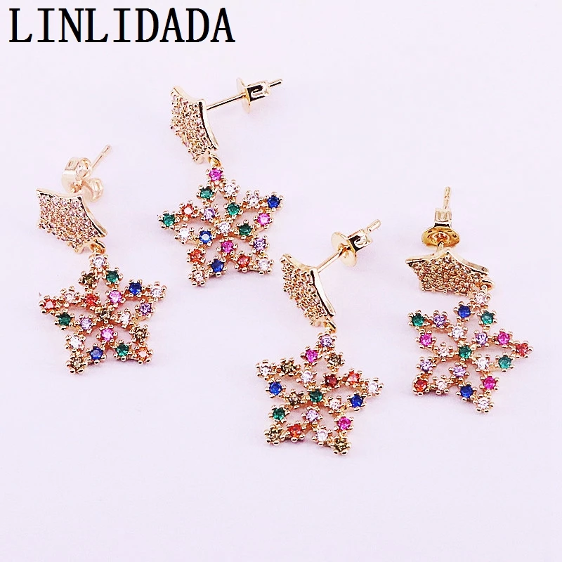 

8Pair Gold Filled Colorful Zirconia CZ Micro Pave Fashion FLOWER Charm Dangle Earring Jewelry Gifts