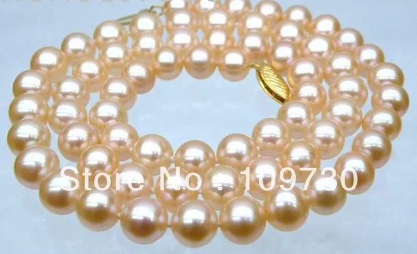 

Jewelry 001521 Natural round 6.5-7mm AAA+ pink golden akoya pearl necklace 14KGP yellow gold