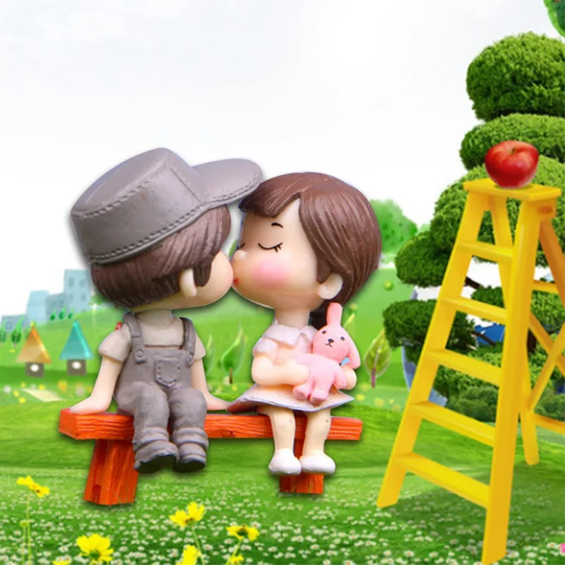 1set Sweety Lovers Couple Chair Figurines Miniatures Fairy Garden