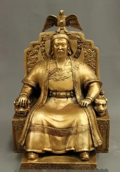 

YM 312 16"Chinese Dynasty Bronze Grasslands King Tercel Genghis Khan Dragon Seat Statue