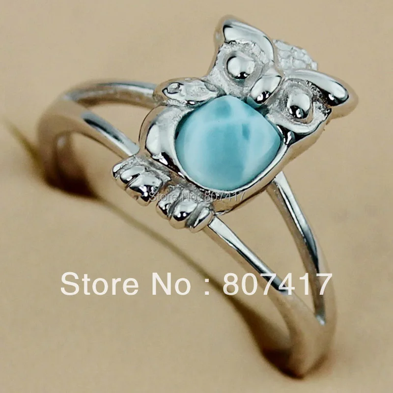 Unique Design Larimar Nantrual Stone jewelry Classic Silver Plated Time limited discount Promotion Owl RING R3506