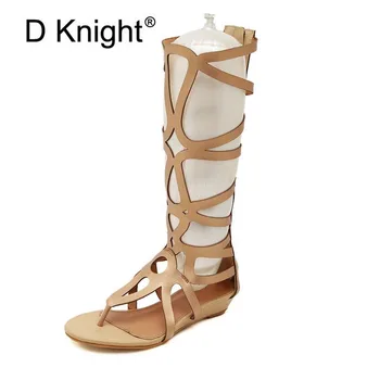 

Fashion Cut-outs High Top Women Wedge Flip Flips Ladies Casual Summer Gladiator Shoes Women Sexy Knee High Rome Wedges Sandals