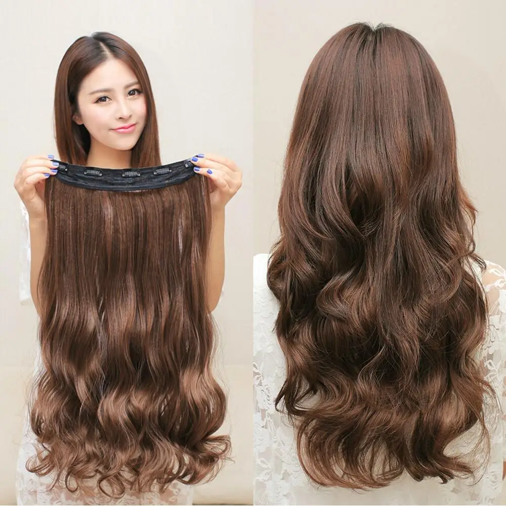 10 Colors 60cm Wavy 5 Clips in False Hair Styling Synthetic Clip In Hair Extensions One Piece Heat Resistant Hair Pad