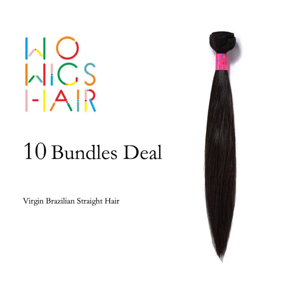 

WoWigs Hair Brazilian Virgin Hair Straight 10 Bundles Deal Natural Color 1B