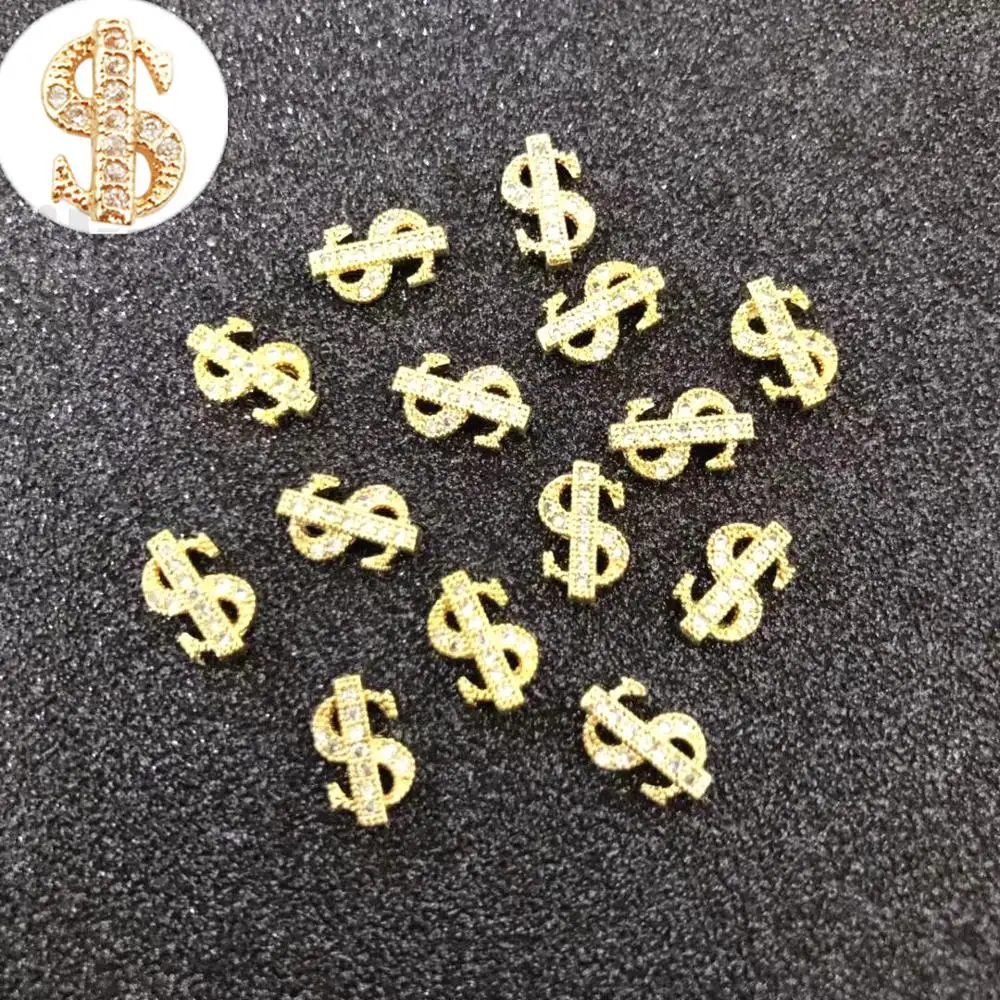 

2 pieces NEWEST export Japan gold color letter dollar $ money 3d nail art metal decoration