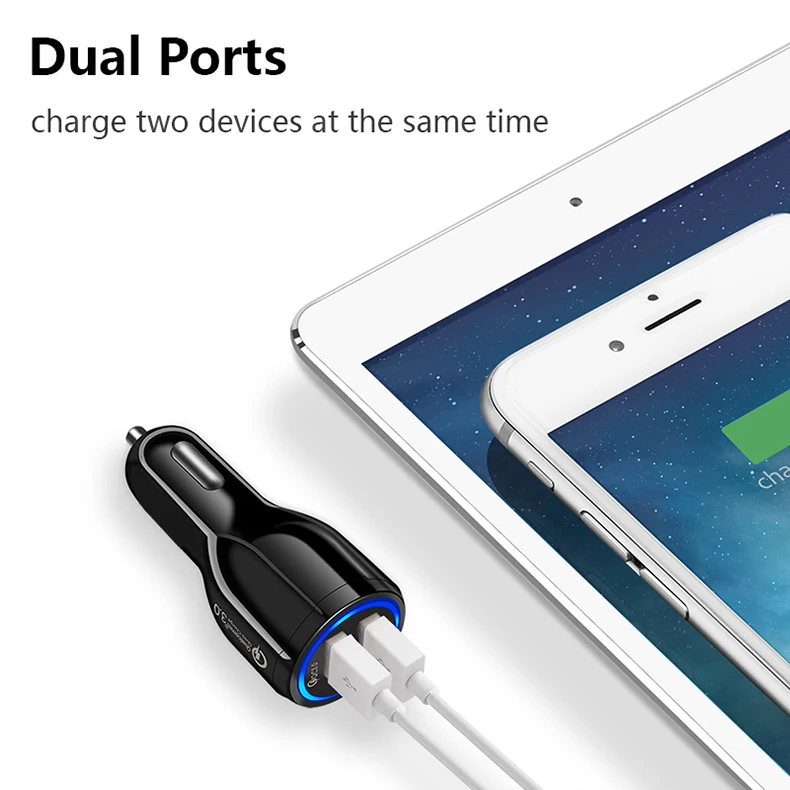 QC 3,0 Автомобильное зарядное устройство для iPhone samsung huawei Xiaomi Dual usb порты 30 Вт Быстрая зарядка автомобильный телефон прикуриватель адаптер разъем