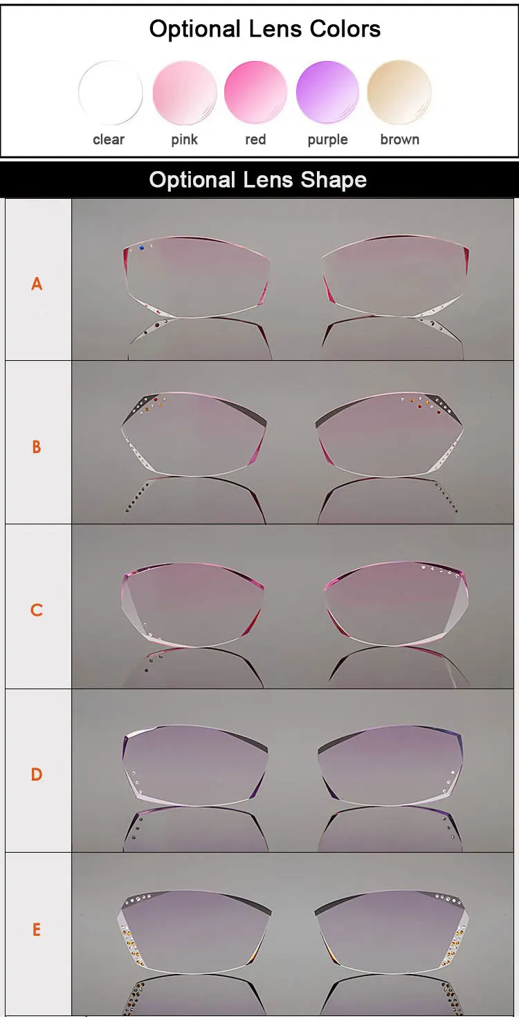 Модные очки B002, алмазная обрезка, без оправы, очки по рецепту, оптические очки, оправа для женщин, очки
