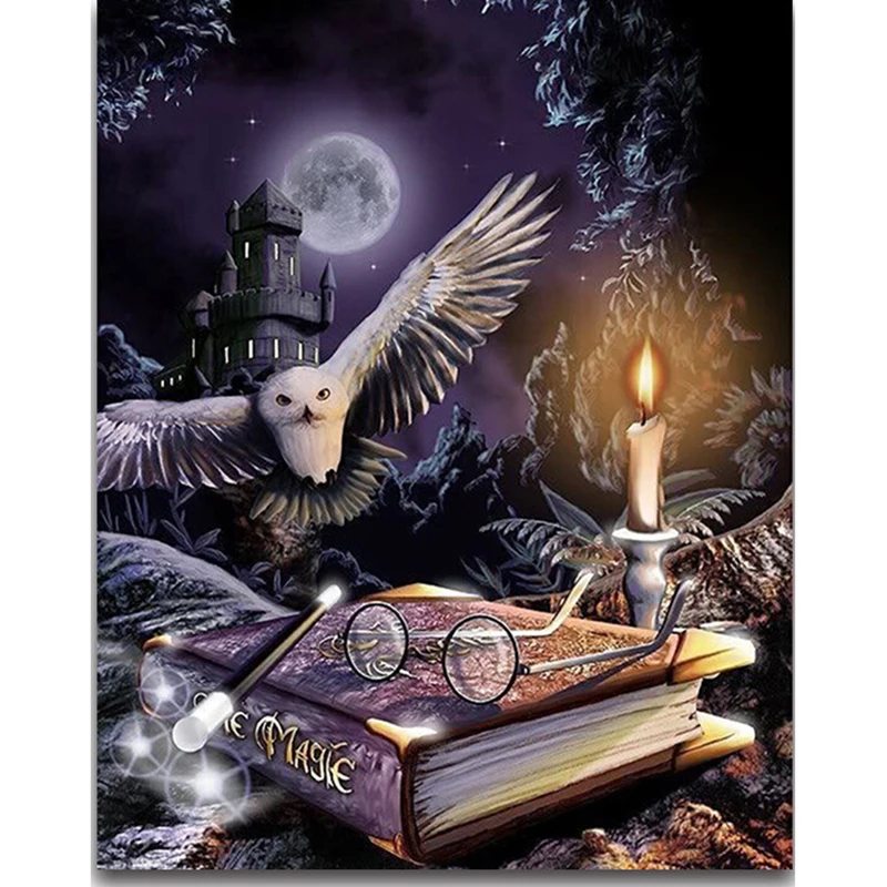 

Harry Potter 5D Diamond painting Cross stitch Owl animal Diamond embroidery Magic book Full round Dimond mosaic moon castle