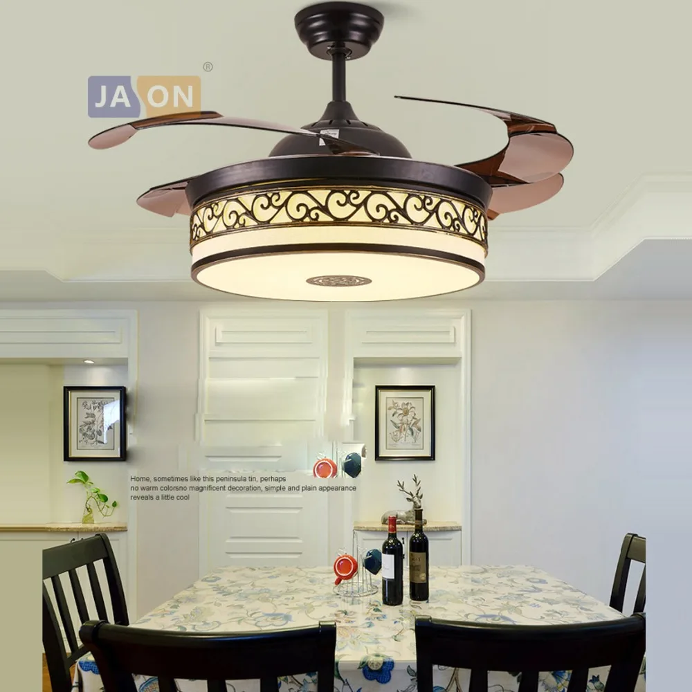 Led Chinese Iron Fabric Abs Remote Control Ceiling Fan Led Lamp