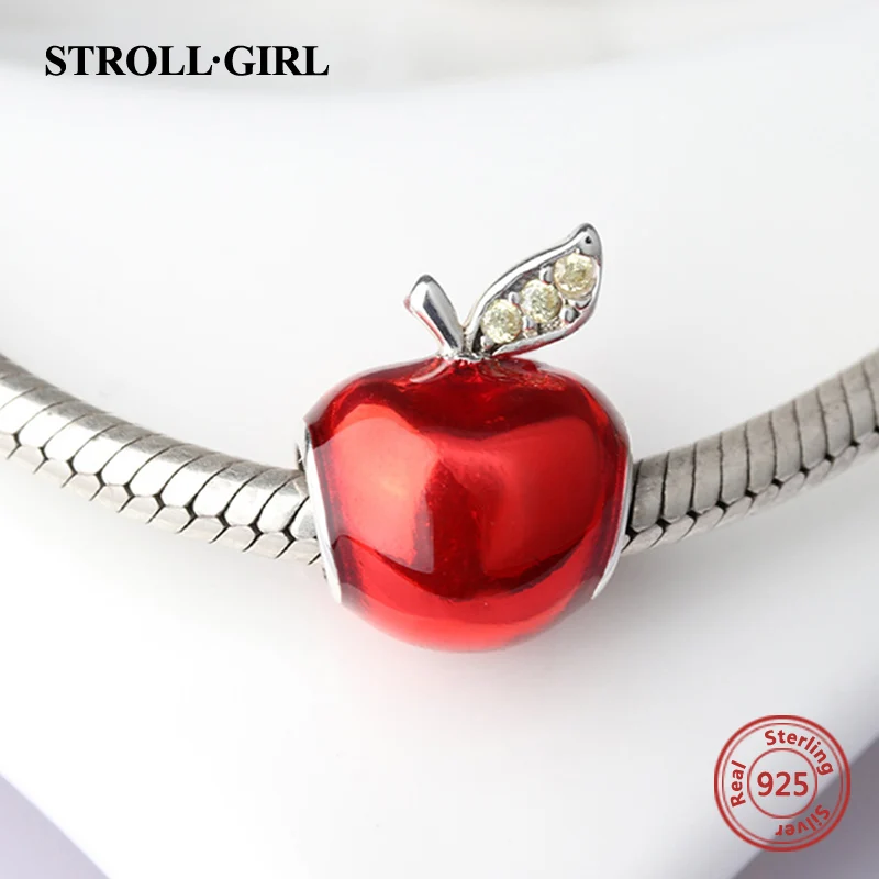 StrollGirl, сделай сам, красное яблоко, амулеты, бусины с эмалью и CZ, подходят для подлинной пандоры, амулеты, браслеты, модное ювелирное изделие для женщин, подарок