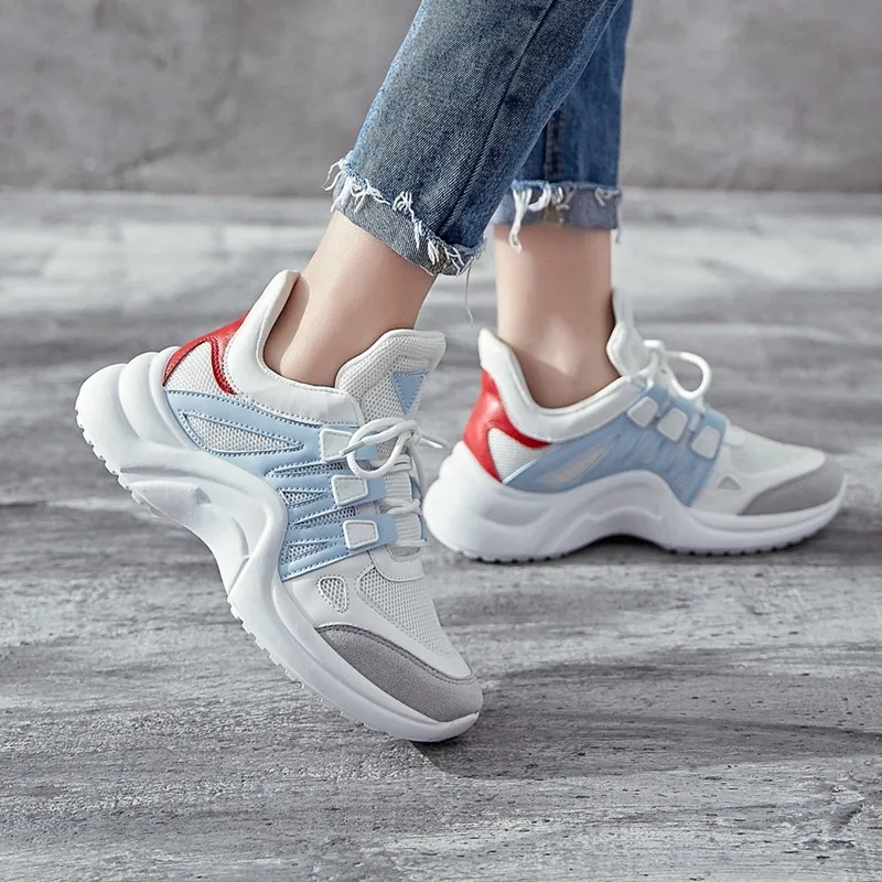 

Women Casual Shoes Fashion Platform Sneakers Mesh Vulcanize Trends Ins Female White Shoes Female Lace Up Summer Soft Footwear