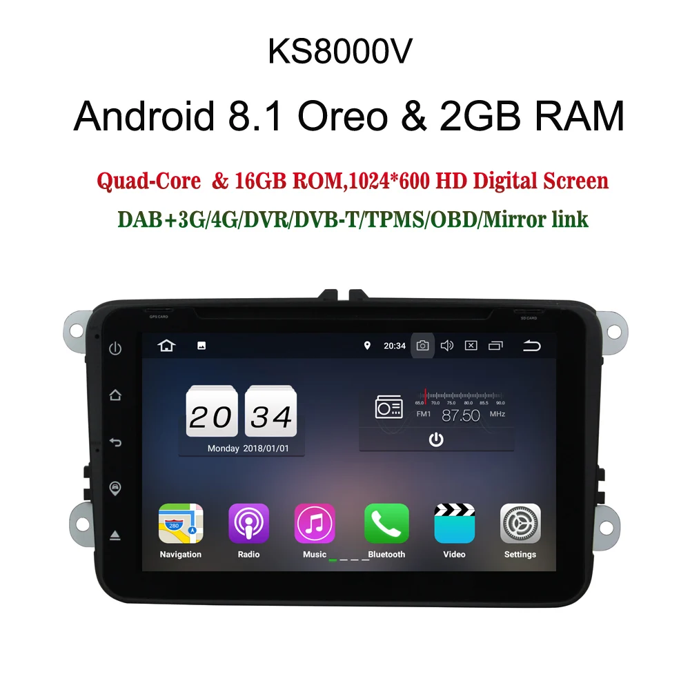 Flash Deal 8" 2 Din Car Multimedia Player DAB+Auto Radio Stereo Car DVD MP3 Player GPS SAT NAV Android 8.1 for VW FABIA SUPERB Octavia III 0