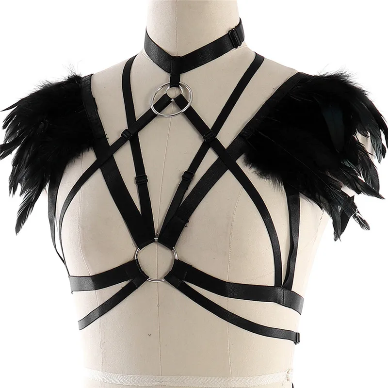 Перо Epaulet бондаж ремни унисекс strappy белье клетка топ с подвязки на ногу жгут