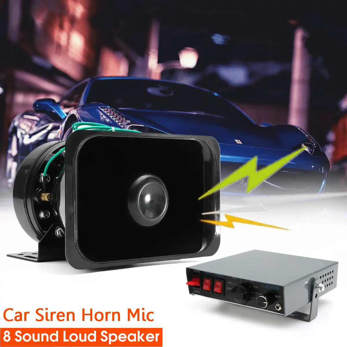 

12V 100W Car Warning Alarm for Fire Siren Horn PA Loud Speaker MIC System 8 Sound Tone Car Siren Horns