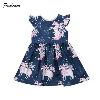 

Unicorn Dress 2018 Summer Ruffles Sleeve Princess Girls Tutu Formal Pageant Party Dresses Sundress Clothes 1-6Y