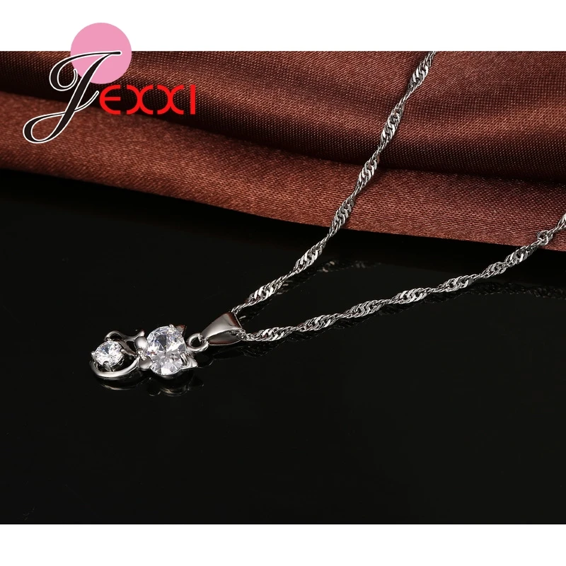 925 Sterling Silber Cubic ia Hochzeit Schmuck Sets AAA Nette Tier Katze Halskette Ohrringe Frauen Kragen Brincos