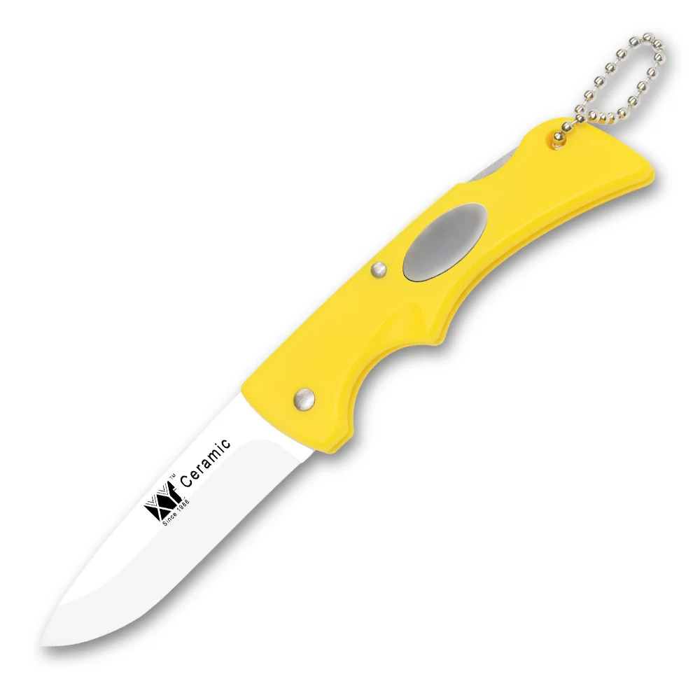 Yellow Color Folding Ceramic Knife Non Slip ABS + TPR Handle Sharp