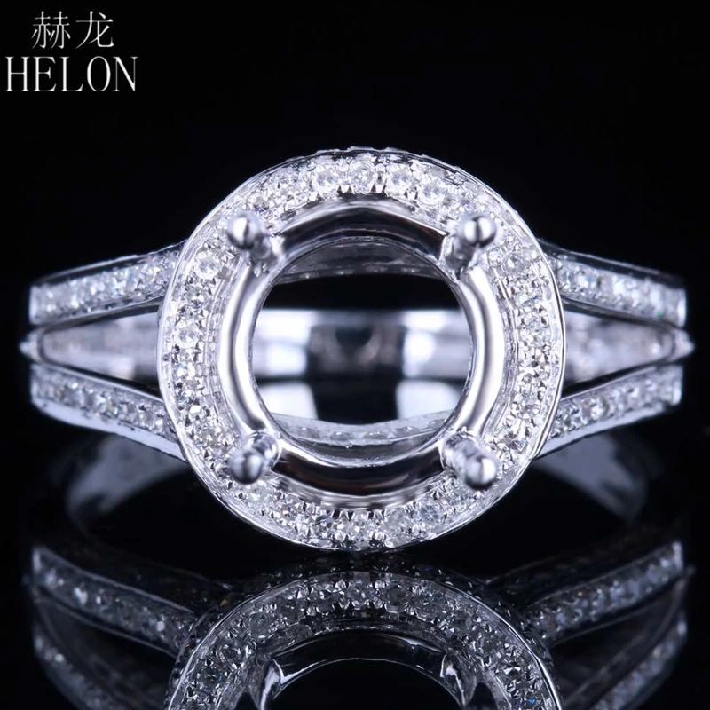 

HELON Solid 14k (585) 7.5mm to 8.5mm Round cut Pave 0.5CT Real Halo Diamonds Semi Mount Engagement Wedding Anniversary Gift Ring